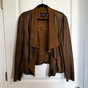 blanc noir Brown Suede & Leather Draped Jacket